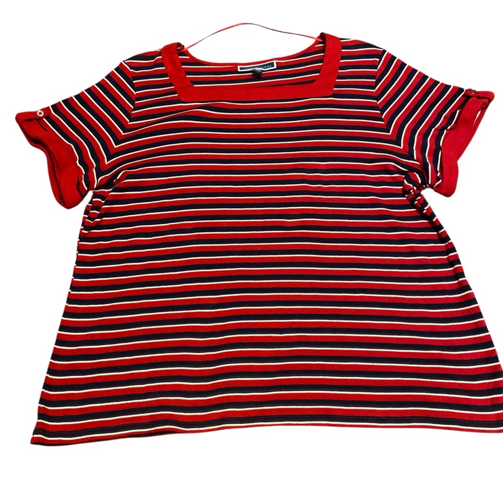 Karen Scott Red and Blue Striped Top